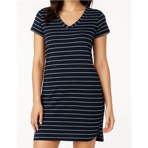 Merona Womens Black White Striped V-Neck Short Sleeve T-Shirt Shift Dress Large